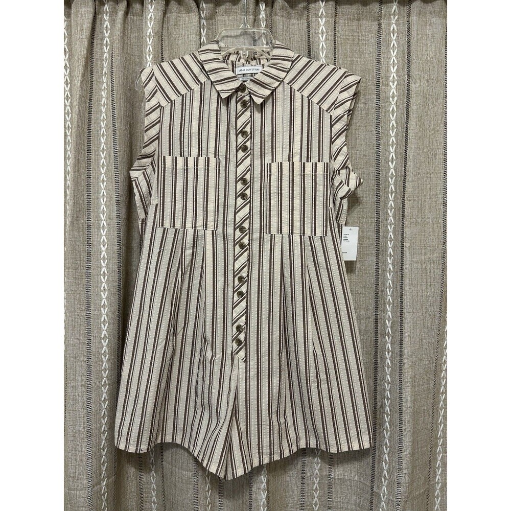 Urban Outfitters Zoey Workwear Romper Striped Ivory And Brown Size Small NWT!